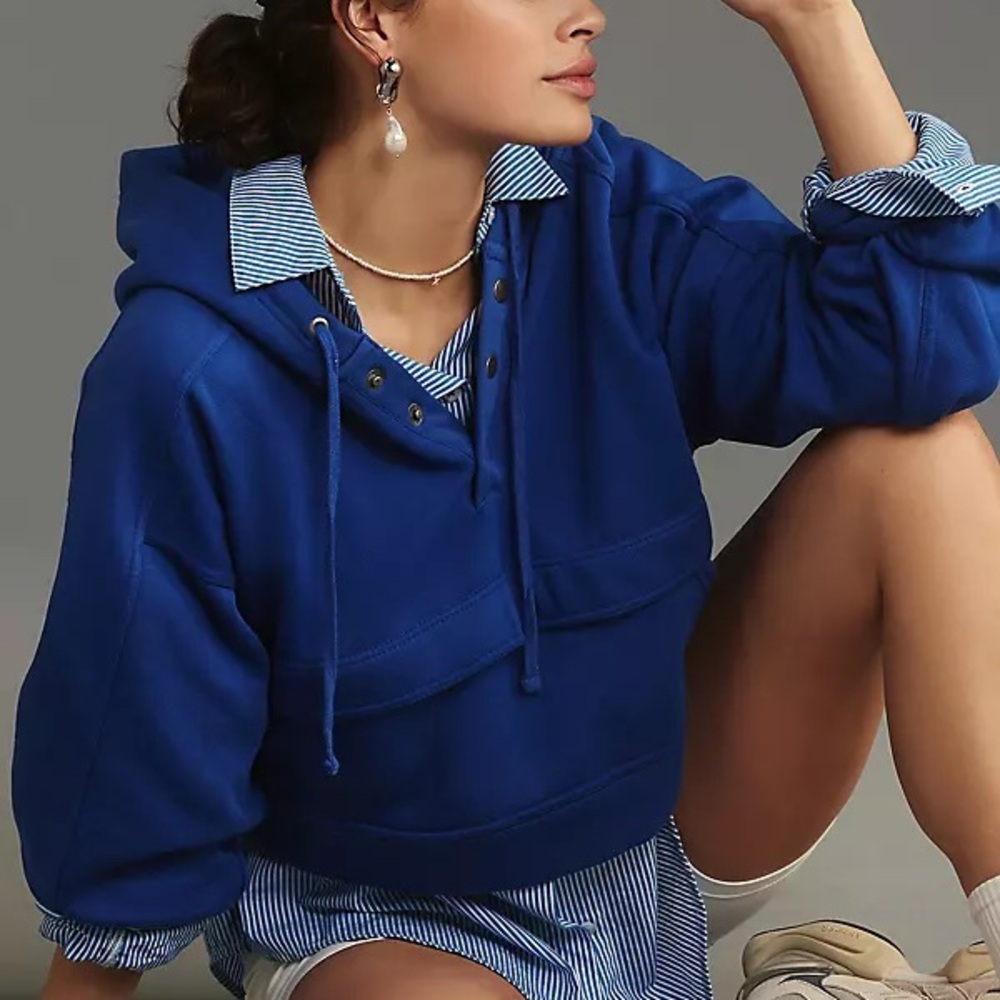Anthropologie Daily Practice Henley Sweatshirt Blue $88 Retail Sold Out